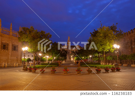 Plaza del Triunfo, Triumph Square at Night, Seville, Spain 116238183