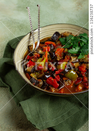 Ajapsandali, cold appetizer, vegetable stew, stewed vegetables, Caucasian cuisine, Ajapsandali, cold appetizer, vegetable stew, stewed vegetables, Caucasian cuisine, 116238737