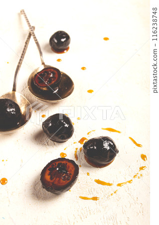 walnut jam, on the table, top view, traditional Georgian cuisine, no people, 116238748
