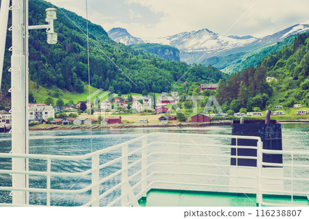 ship ferryboat on norwegian fjord ship ferryboat on norwegian fjord 116238807