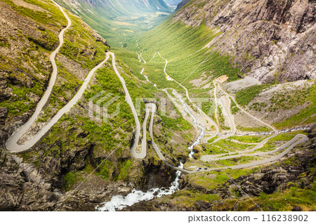 Trolls Path Trollstigen mountain road in Norway 116238902