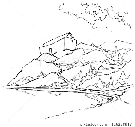 Vector drawing. Noah's ark on the mpuntains 116238918