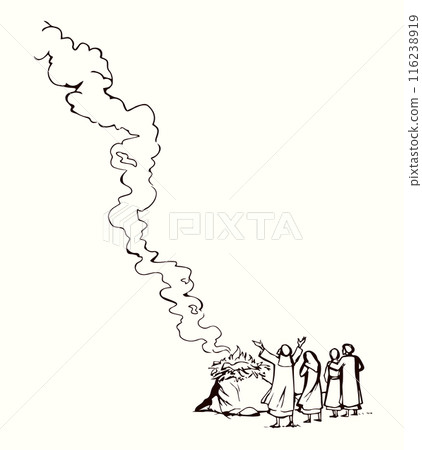 Vector drawing. Noah Offers a Sacrifice to God 116238919