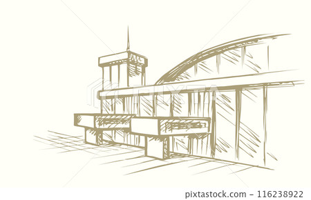 Vector drawing. Airport and aircraft Vector drawing. Airport and aircraft 116238922