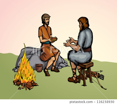 Vector drawing. Jacob gives soup to Esau Vector drawing. Jacob gives soup to Esau 116238930