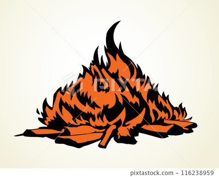 Vector drawing. Big camp fire 116238959