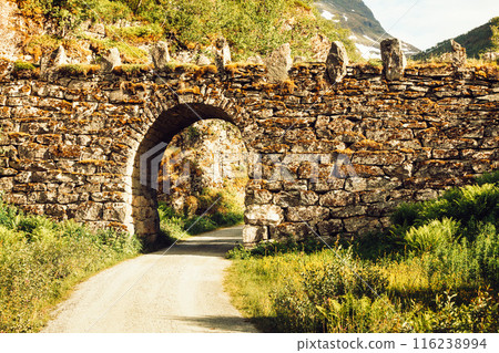 Old road landscape in norwegian mountains 116238994