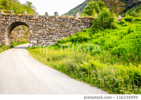 Old road landscape in norwegian mountains Old road landscape in norwegian mountains 116238999