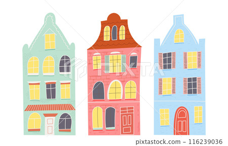 Houses set flat style. Vintage hand drawn clipart Houses set flat style. Vintage hand drawn clipart 116239036
