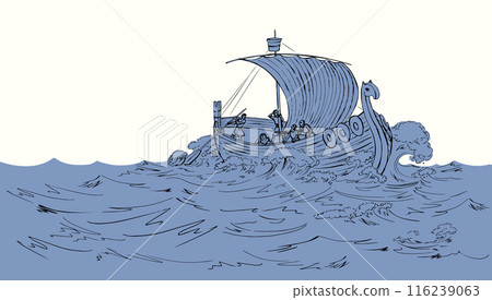 Vector drawing. Sailors on a ship in a storm Vector drawing. Sailors on a ship in a storm 116239063