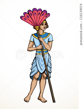 Vector drawing. Egyptian servant with a fan Vector drawing. Egyptian servant with a fan 116239074