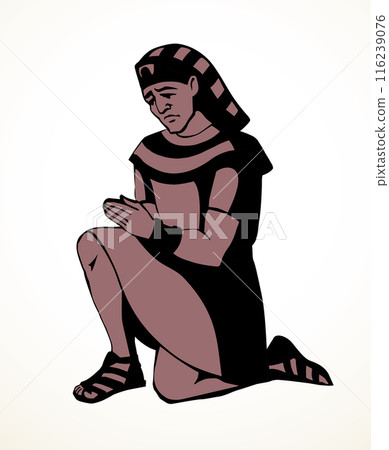 Vector drawing. Egyptian man bow in praying 116239076