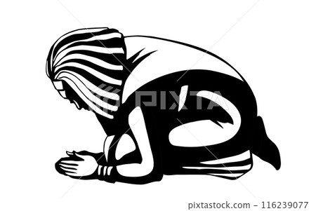 Vector drawing. Egyptian girl bow in praying Vector drawing. Egyptian girl bow in praying 116239077
