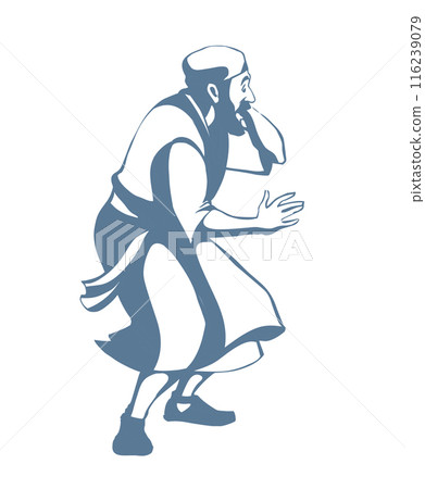 Vector drawing. Afraid man in eastern clothes Vector drawing. Afraid man in eastern clothes 116239079