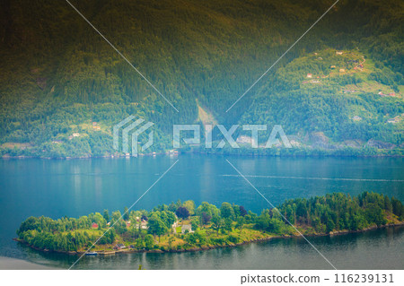 View of fjord near Bergen in Norway View of fjord near Bergen in Norway 116239131