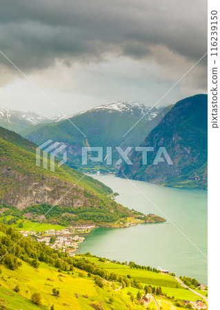 View of the fjords and Aurland valley in Norway 116239150