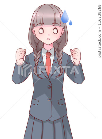 A high school girl in a uniform clenching her fist in shock A high school girl in a uniform clenching her fist in shock 116239269