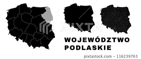 Podlaskie map, Polish state. Poland administrative provinces, boroughs, and municipalities. 116239763