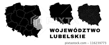 Lublin map, Polish state. Poland administrative provinces, boroughs, and municipalities. 116239773
