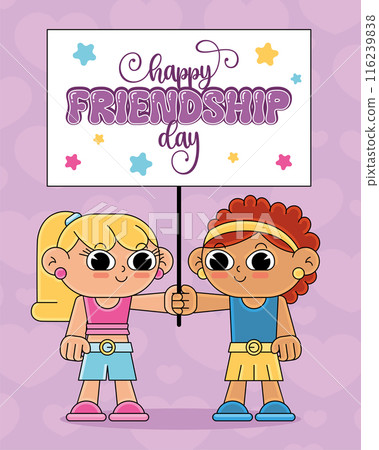 Friendship day Happy children cartoon kawaii Vector illustration Friendship day Happy children cartoon kawaii Vector illustration 116239838