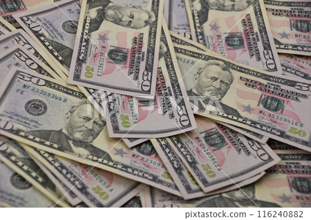 50 dollar bills, American dollars, fifty dollar banknotes, a lot of money 116240882