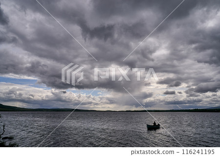 mauntain lake fishing dramatic sky mauntain lake fishing dramatic sky 116241195
