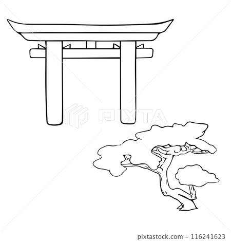 Torii Gate and Bonsai tree of Pine in line art... - Stock Illustration  [116241623] - PIXTA