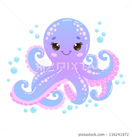 Cute cartoon octopus with bubbles. Vector Illustration for children's books, nursery decor and other creative projects Cute cartoon octopus with bubbles. Vector Illustration for children's books, nursery decor and other creative projects 116241872