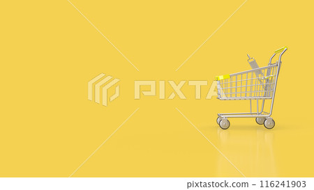 The shopping cart on yellow Background  3d  rendering. 116241903