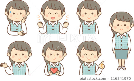 Set of facial expressions for female office worker 116241970