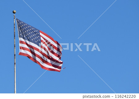 USA flag on blue sky background 116242220
