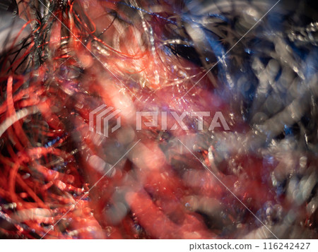 Chaotically tangled threads. Embroidery threads randomly woven. Huge knot. Extreme macro. Beautiful story for intro. Title credits. Abstract screensaver. Handicraft concept, entropy, disorder measure 116242427