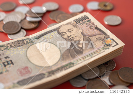 Pig money box and cash Pig money box and cash 116242525