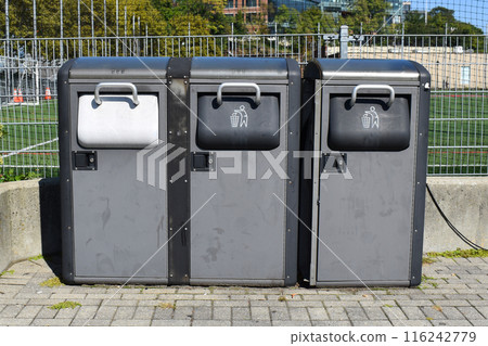 Trash cans for separate waste on the streets of New York 116242779