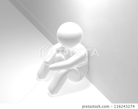 Depressed person sitting against the wall Icon White Horizontal 3D Illustration Depressed person sitting against the wall Icon White Horizontal 3D Illustration 116243274