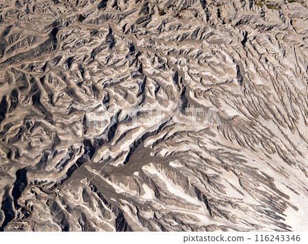 Aerial view top down of Volcano land texture, Abstract nature Background at Bromo volcano indonesia 116243346