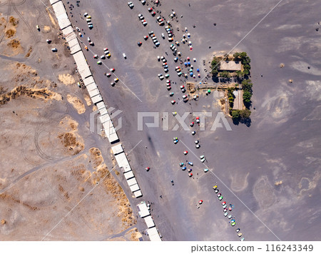 Top view Jeeps vehicle used by tourists for activities in the Bromo tengger semeru national park, Mt. Bromo popular tourist destination in East java Indonesia 116243349