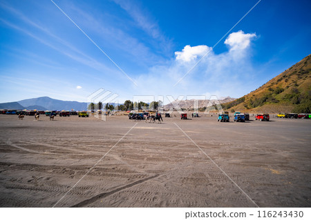 July 9-2023 Jeeps vehicle used by tourists for activities in the Bromo tengger semeru national park, Mt. Bromo popular tourist destination in East java Indonesia July 9-2023 Jeeps vehicle used by tourists for activities in the Bromo tengger semeru national park, Mt. Bromo popular tourist destination in East java Indonesia 116243430