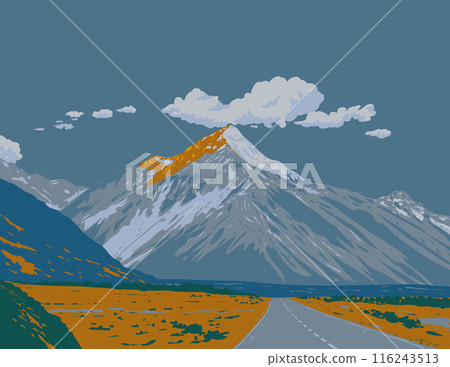 Aoraki Mount Cook National Park in New Zealand WPA Poster Art 116243513