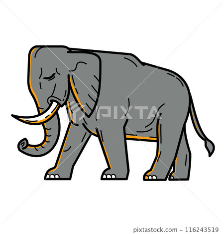 African Elephant Walking Mono Line Art 116243519