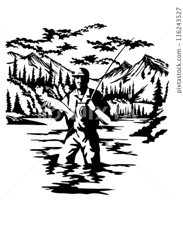 Angler Fly Fishing in Lake Clark National Park Alaska USA Schere Angler Fly Fishing in Lake Clark National Park Alaska USA Schere 116243527