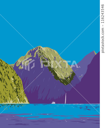 Milford Sound Piopiotahi in Fiordland New Zealand WPA Poster Art 116243546