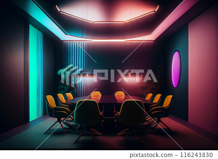 Luxurious modern meeting room with colorful lights 116243830