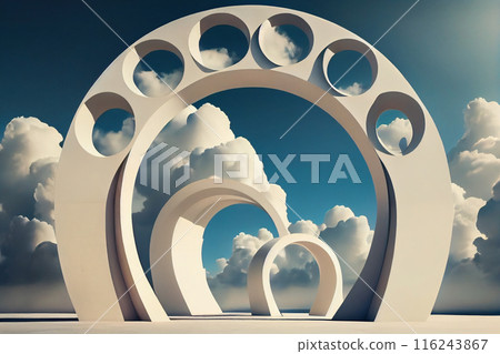 Futuristic White Architecture Design on Cloudy Sky Background. Abstract Construction Concept. 3d Render Illustration 116243867