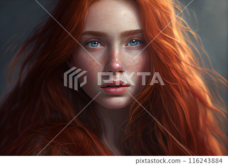 Girl with beautiful long red hair 116243884