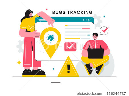 Vector Illustration of a Bug Tracking Tool with Mobile Phone Protection from Computer Viruses in a Website Security Flat Cartoon Background Vector Illustration of a Bug Tracking Tool with Mobile Phone Protection from Computer Viruses in a Website Security Flat Cartoon Background 116244787