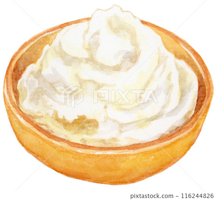 Watercolor illustration of mascarpone cheese in a bowl 116244826