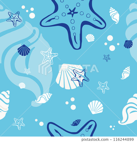 Beach shells and stars seamless pattern. Summer holidays background. 116244899