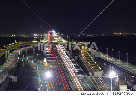 Light trails of cars on highway at night Light trails of cars on highway at night 116245809