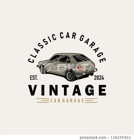 Classic car logo design badge stamp vector vehicle muscle car old vintage retro template illustration 116245922